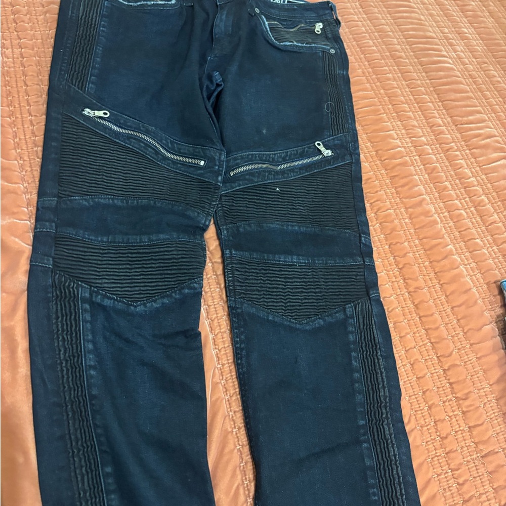 Rock Revival men’s Dark Blue Ribbed Moto Jeans